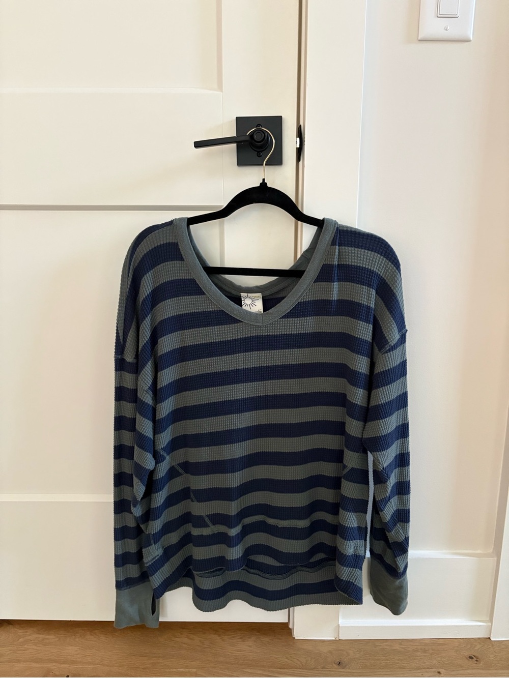aerie Striped V-Neck Sweater in Navy and Green